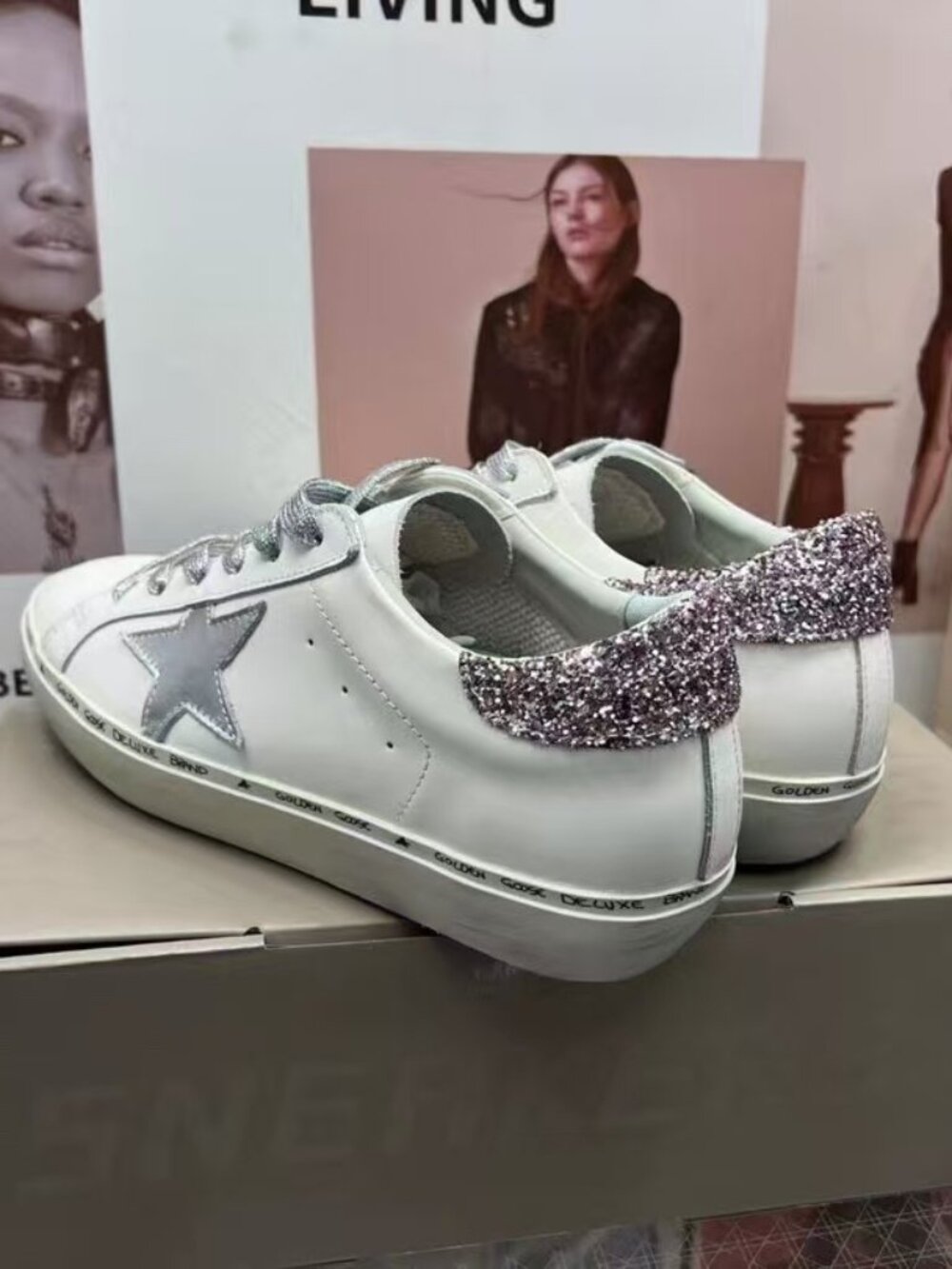 Golden Goose White Sneakers with Silver Glitter Heel - Picture 4 of 5